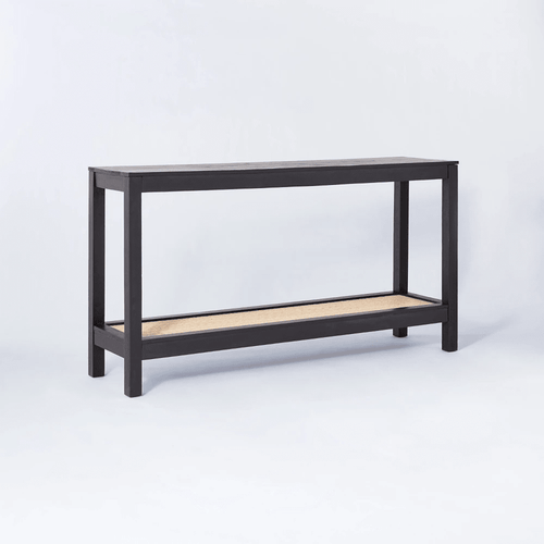 Console Table with Rattan Rattan Shelf - Black - Wichita Home Outlet