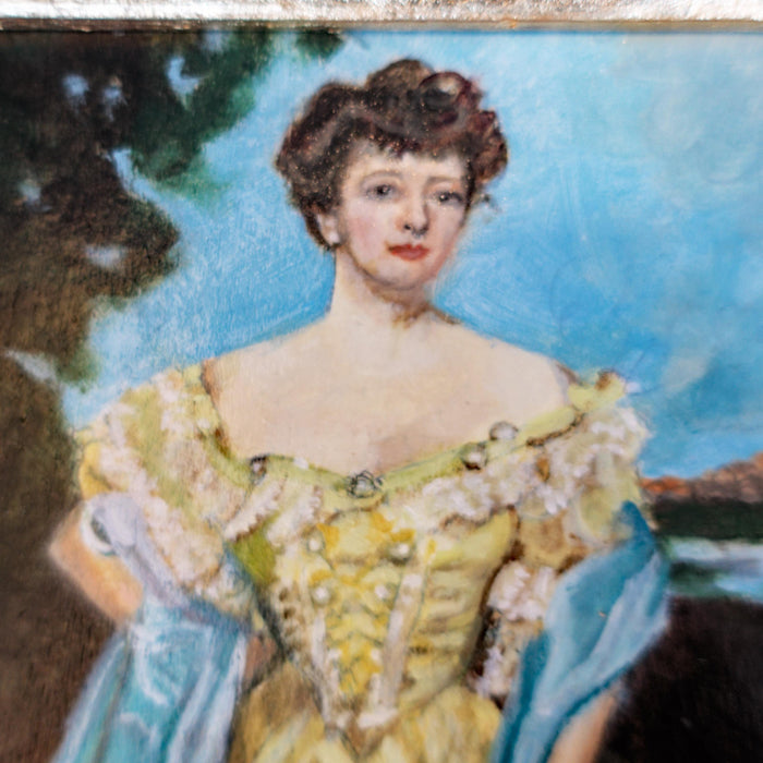 Gilded Age Style Oil Painting Portrait Woman in Gown Framed Art