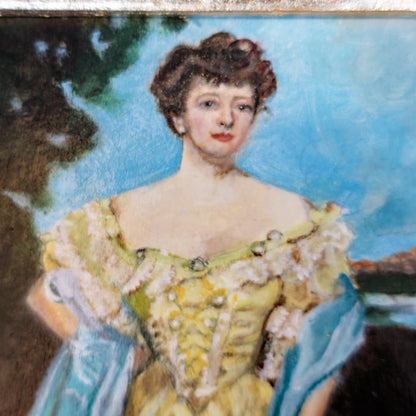 Gilded Age Style Oil Painting Portrait Woman in Gown Framed Art