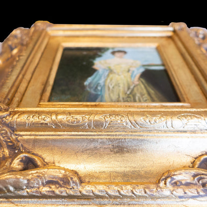 Gilded Age Style Oil Painting Portrait Woman in Gown Framed Art