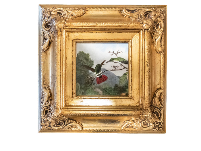 Gilded Framed Oil Painting Hummingbird Black Throated Mango Antique Style Painting