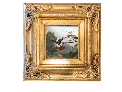 Gilded Framed Oil Painting Hummingbird Black Throated Mango Antique Style Painting