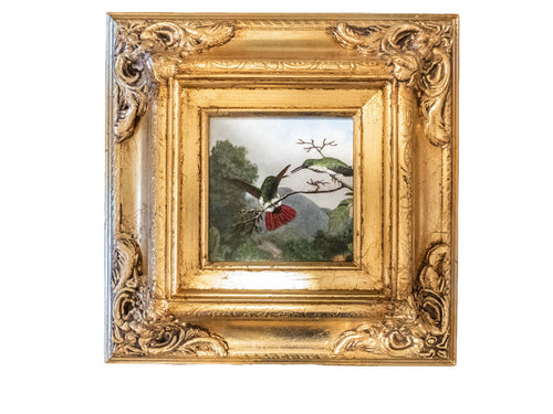Gilded Framed Oil Painting Hummingbird Black Throated Mango Antique Style Painting