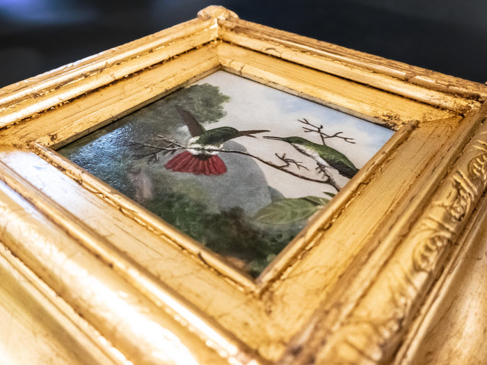 Gilded Framed Oil Painting Hummingbird Black Throated Mango Antique Style Painting