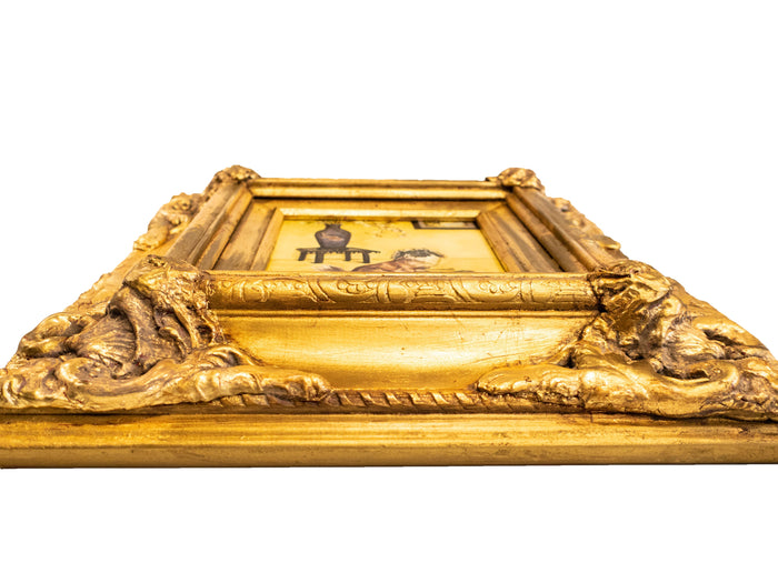 Gilded Framed Oil Painting Pekingese Dog And Vase Antique Style Paintings And Art