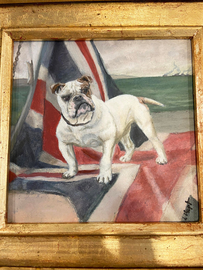 Gold Framed Oil Painting Bulldog British Flag Antique Style Paintings And Art