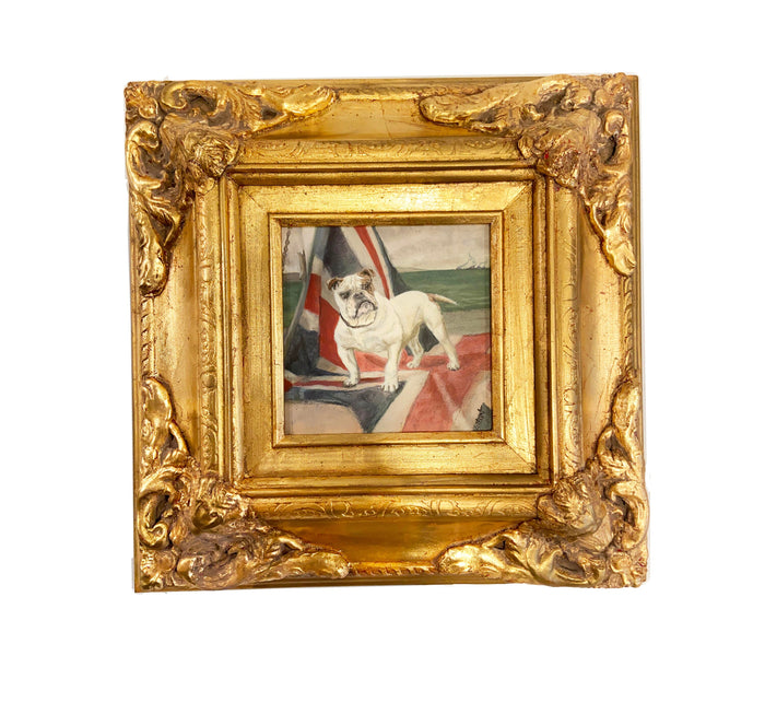 Gold Framed Oil Painting Bulldog British Flag Antique Style Paintings And Art