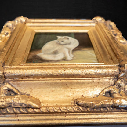 Gold Framed Oil Painting Persian Cat Antique Style