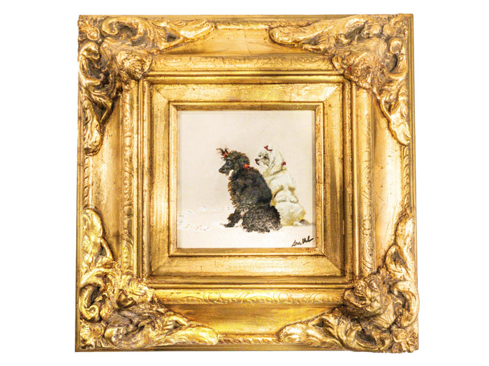 Gold Framed Oil Painting Two Poodles Playing Cards Antique Style Paintings And Art