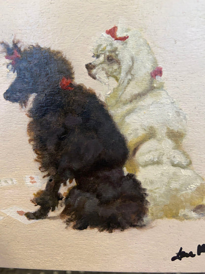 Gold Framed Oil Painting Two Poodles Playing Cards Antique Style Paintings And Art