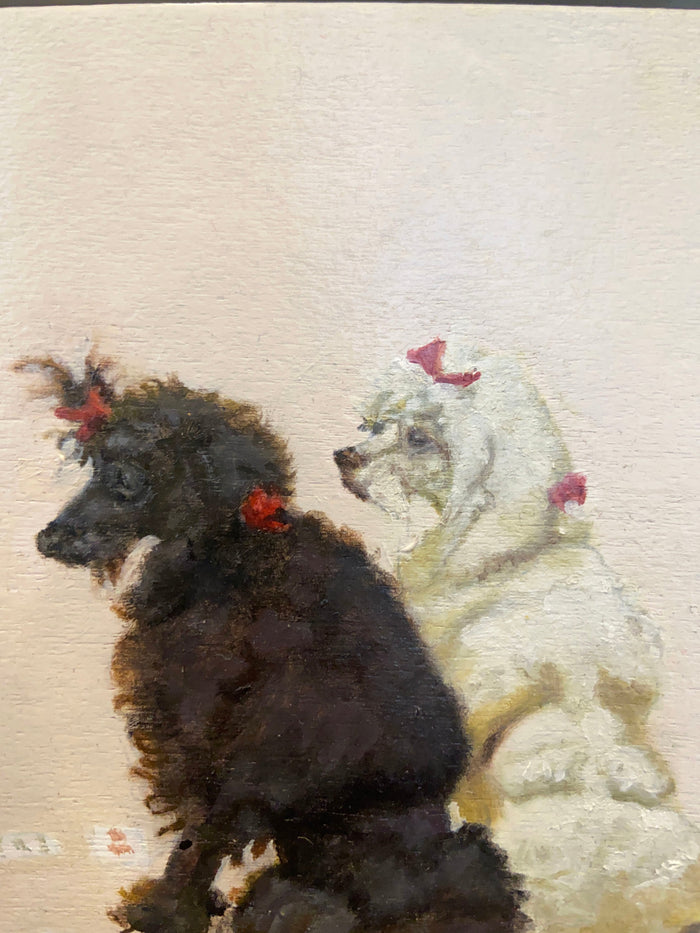 Gold Framed Oil Painting Two Poodles Playing Cards Antique Style Paintings And Art
