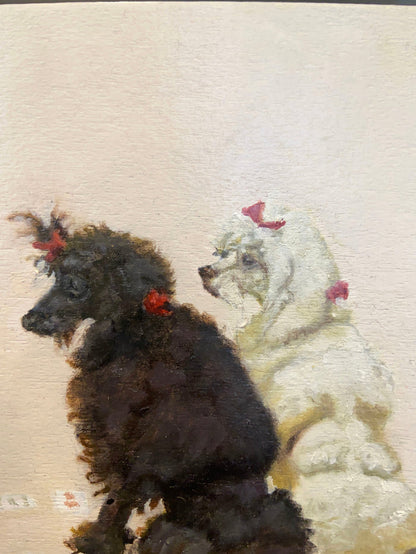 Gold Framed Oil Painting Two Poodles Playing Cards Antique Style Paintings And Art