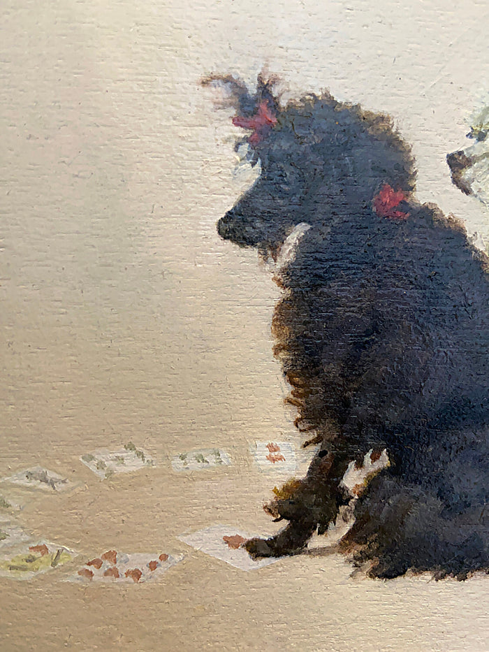 Gold Framed Oil Painting Two Poodles Playing Cards Antique Style Paintings And Art