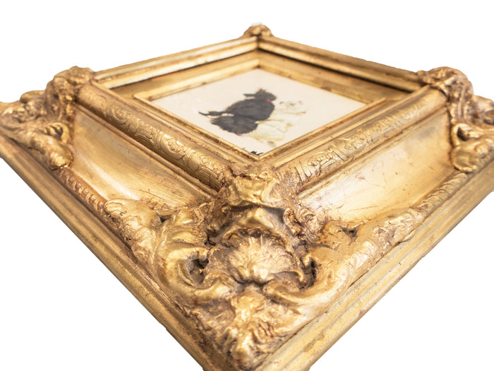 Gold Framed Oil Painting Two Poodles Playing Cards Antique Style Paintings And Art