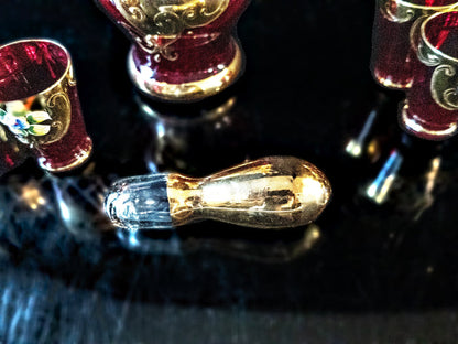 Gorgeous Vintage Ruby Red And Gold Murano Crystal Decanter With 5 Glasses 24 Kt Gilded Hand Painted