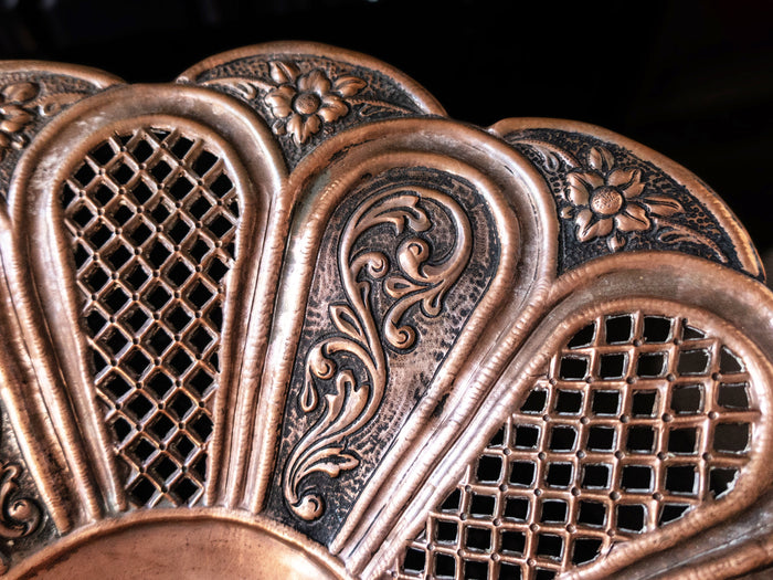 Hand Chased Copper Bowl Open Work Lattice Made In Greece Trays