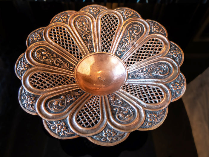 Hand Chased Copper Bowl Open Work Lattice Made In Greece Trays