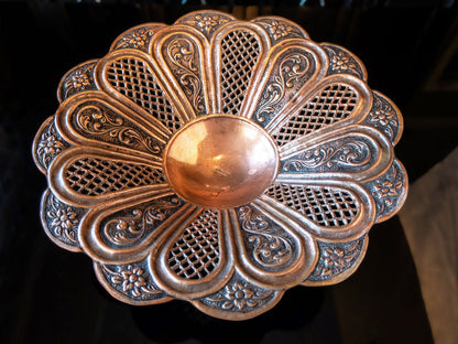 Hand Chased Copper Bowl Open Work Lattice Made In Greece Trays
