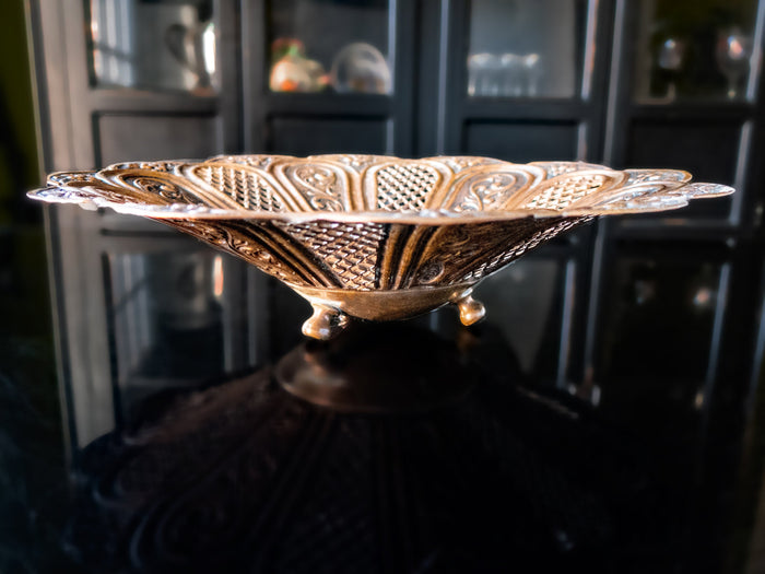Hand Chased Copper Bowl Open Work Lattice Made In Greece Trays