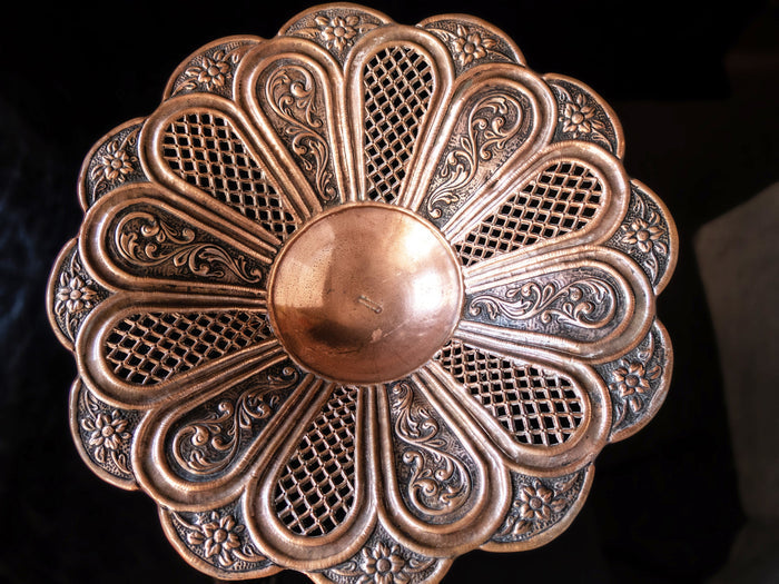 Hand Chased Copper Bowl Open Work Lattice Made In Greece Trays