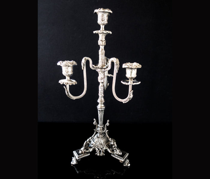 Huge Silver Tone Candelabra Rococo 4 Light Candelabra Candle Holder 18" Candles And Candelabra