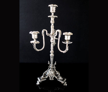 Huge Silver Tone Candelabra Rococo 4 Light Candelabra Candle Holder 18" Candles And Candelabra