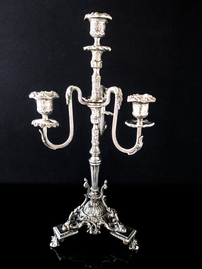 Huge Silver Tone Candelabra Rococo 4 Light Candelabra Candle Holder 18" Candles And Candelabra