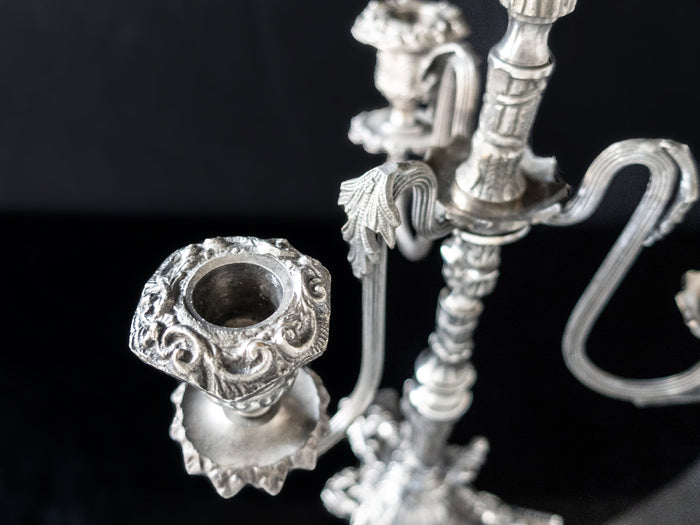 Huge Silver Tone Candelabra Rococo 4 Light Candelabra Candle Holder 18" Candles And Candelabra