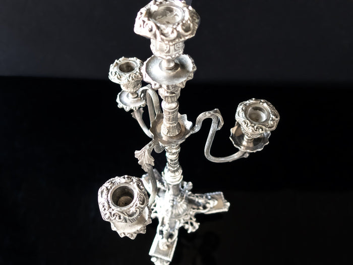 Huge Silver Tone Candelabra Rococo 4 Light Candelabra Candle Holder 18" Candles And Candelabra