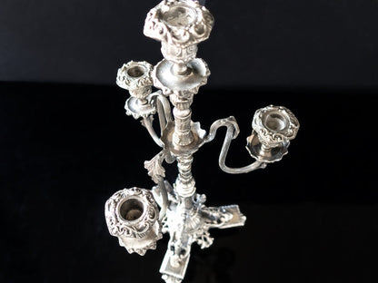 Huge Silver Tone Candelabra Rococo 4 Light Candelabra Candle Holder 18" Candles And Candelabra