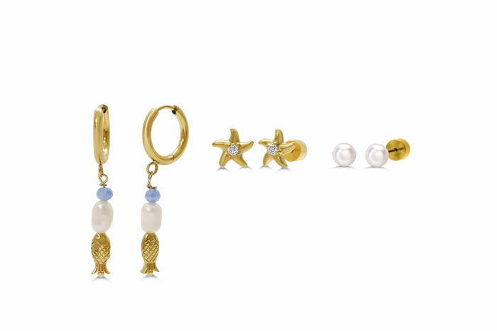 Isla Coastal Charm Earring Set – Gold, Set of 3, Waterproof, Tarnish-Free Isla Coastal Charm Earring Set – Gold, Set of 3, Waterproof, Tarnish-Free Earrings