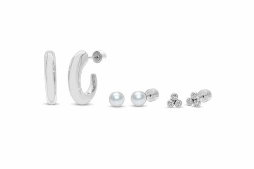 Isla Hoop Pearl Trio Silver Earring Set Isla Hoop Pearl Trio Silver Earring Set Earrings