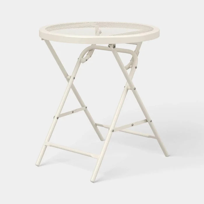 Ivory Round Metal Mesh Patio End Table - Wichita Home Outlet