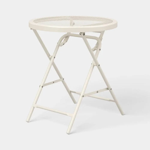 Ivory Round Metal Mesh Patio End Table - Wichita Home Outlet