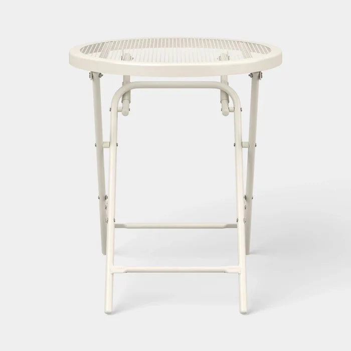 Ivory Round Metal Mesh Patio End Table - Wichita Home Outlet