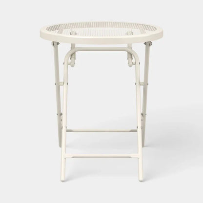 Ivory Round Metal Mesh Patio End Table - Wichita Home Outlet