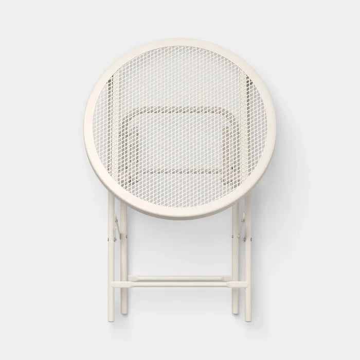 Ivory Round Metal Mesh Patio End Table - Wichita Home Outlet