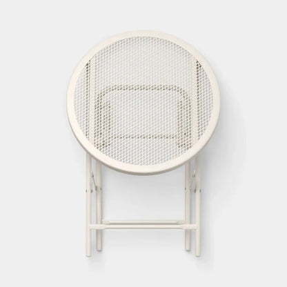 Ivory Round Metal Mesh Patio End Table - Wichita Home Outlet