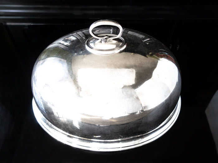 Large Antique Silver Soldered Meat Dome Food Cloche Hotel Silver Hotel Military RR Silver