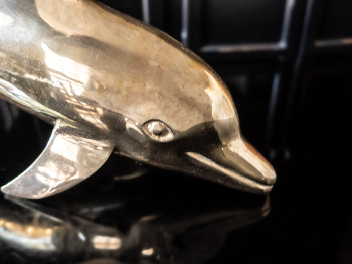 Large Brass Dolphin Fish Sculpture Statue 14" Chinoiserie Hollywood Regency