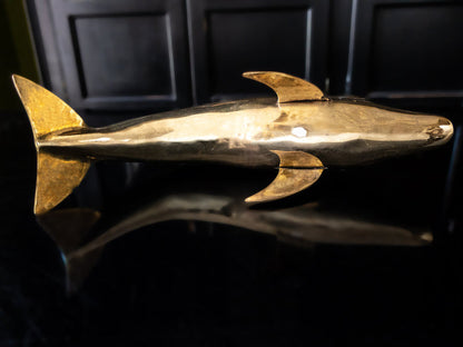 Large Brass Dolphin Fish Sculpture Statue 14" Chinoiserie Hollywood Regency