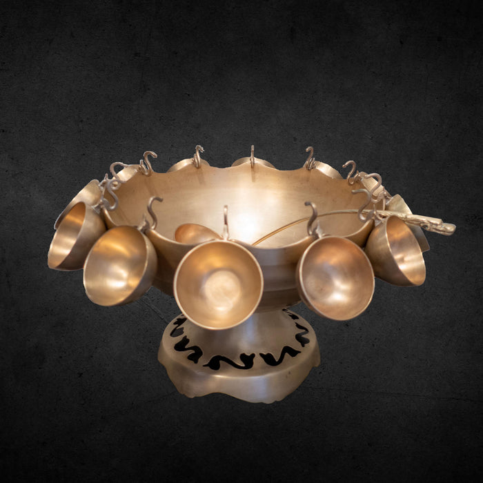 Large Brass Punch Bowl Set With 12 Cups and Ladle Gold