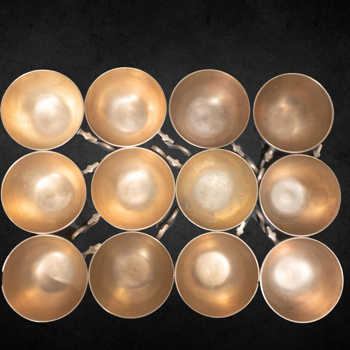 Large Brass Punch Bowl Set With 12 Cups and Ladle Gold