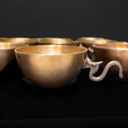 Large Brass Punch Bowl Set With 12 Cups and Ladle Gold