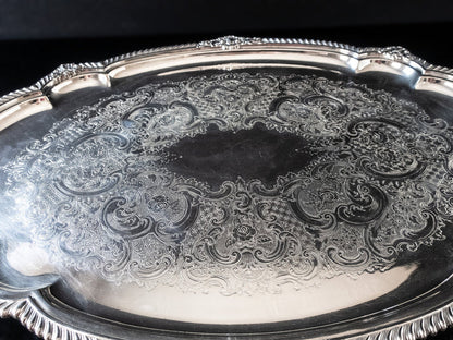 Large Silver Plate Serving Tray Gorham Shell And Gadroon Y1107