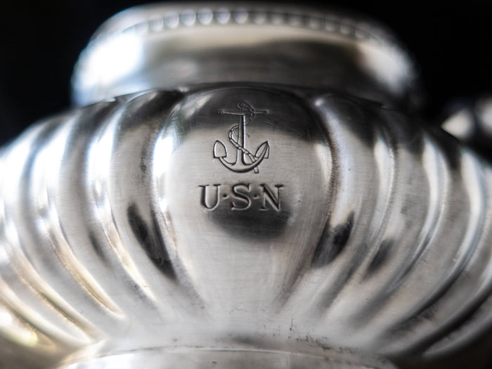 Large Silver Soldered US Navy Teapot Wardroom Officer's Mess Usn With Fouled Anchor Hotel Military RR Silver