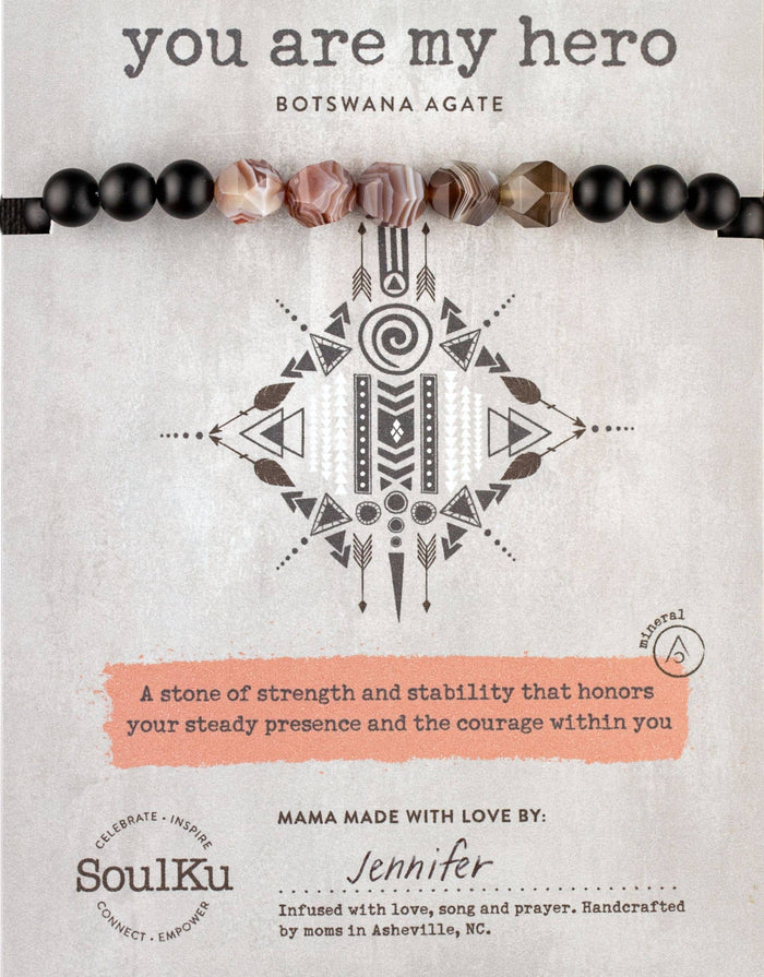 Men's Botswana Agate Stretch Bracelet - You are My Hero Men's Gemstone Stretch Bracelet | You Are My Hero | Father's Day Gift | The Red Owl Bracelet