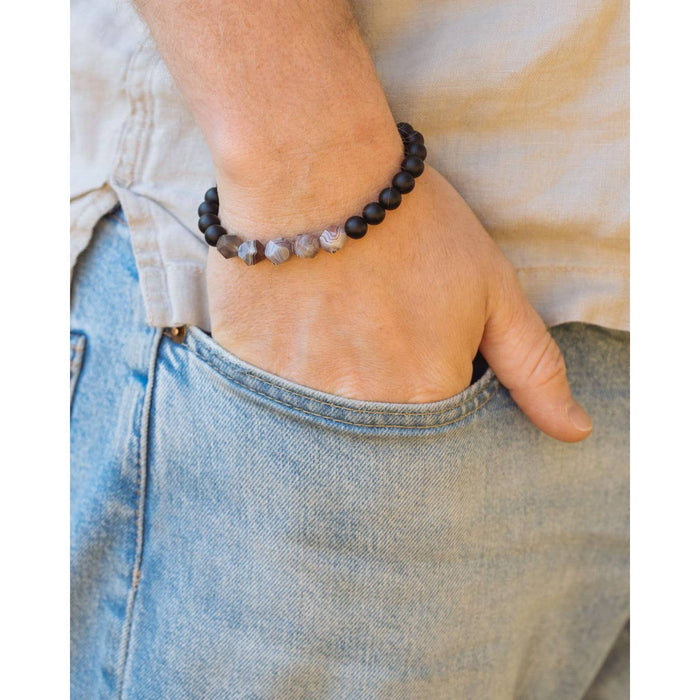 Men's Botswana Agate Stretch Bracelet - You are My Hero Men's Gemstone Stretch Bracelet | You Are My Hero | Father's Day Gift | The Red Owl Bracelet