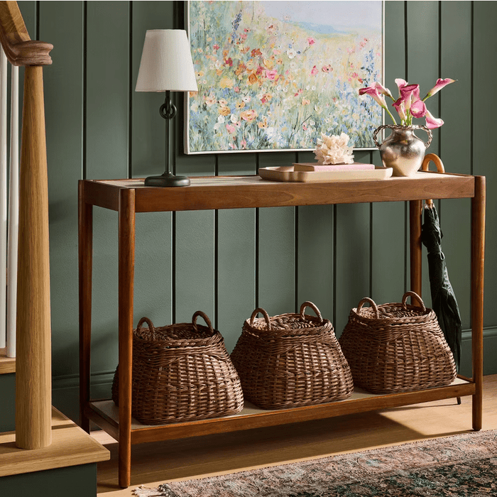 Natural Linen Console Table with Shelf Mahogany - Brown - Wichita Home Outlet