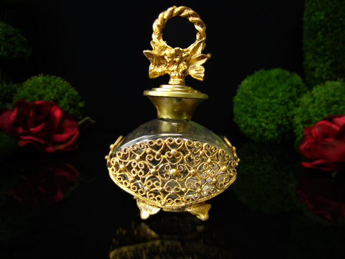 Ormolu Perfume Filigree Bottle 24 Kt Gold Gilt Hollywood Regency Art Nouveau
